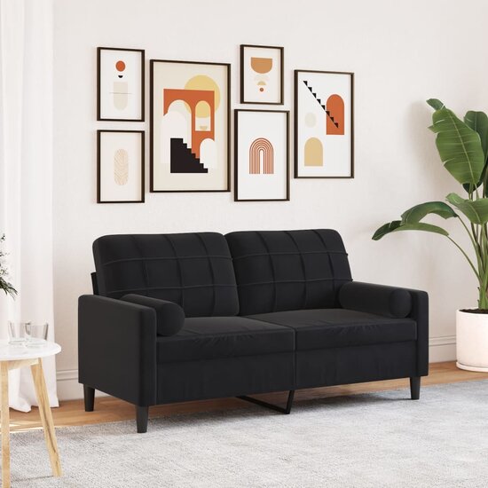 Tweezitsbank Met Sierkussens Fluweel 140 cm Zwart
