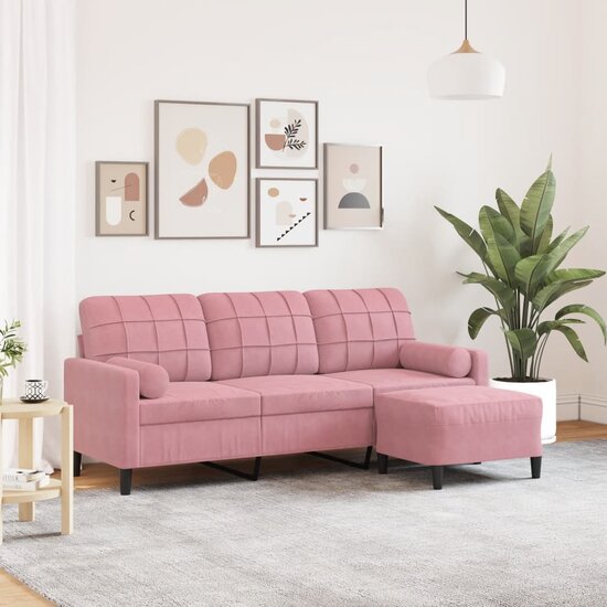 Driezitsbank Met Voetenbank Fluweel 180 cm Roze