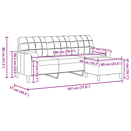 Driezitsbank Met Voetenbank Fluweel 180 cm Roze