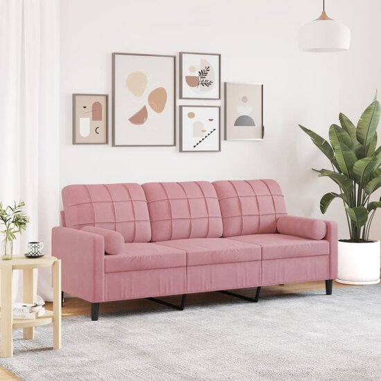 Driezitsbank Met Sierkussens Fluweel 180 cm Roze