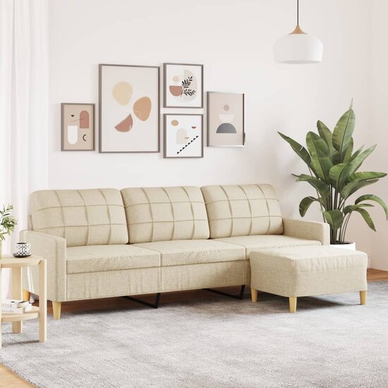 Driezitsbank Met Voetenbank Stof Kleurig 210 cm Cr&egrave;me