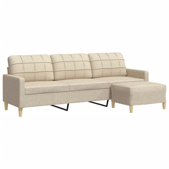 Driezitsbank Met Voetenbank Stof Kleurig 210 cm Cr&egrave;me