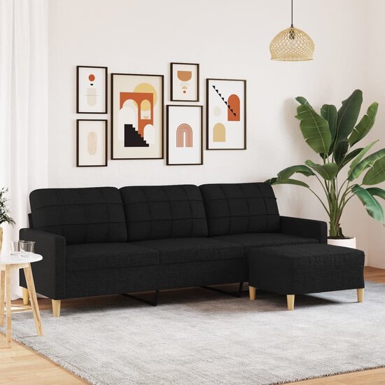 Driezitsbank Met Voetenbank Stof 210 cm Zwart