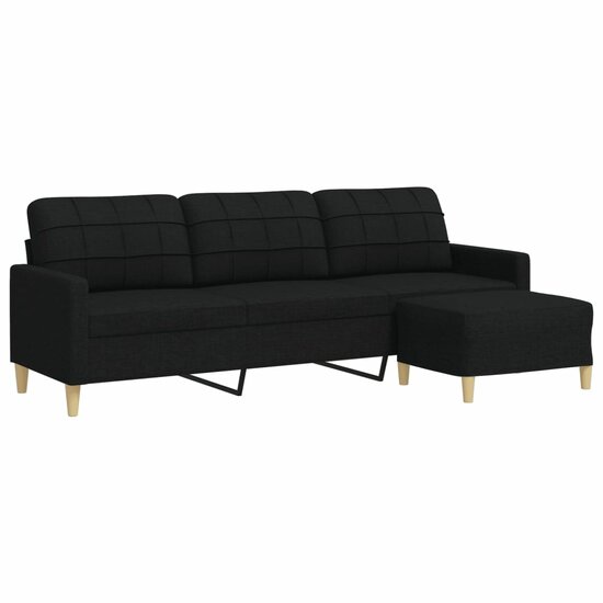 Driezitsbank Met Voetenbank Stof 210 cm Zwart