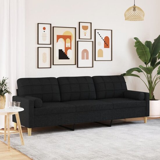 3-Zitsbank Met Sierkussens Stof 210 cm Zwart
