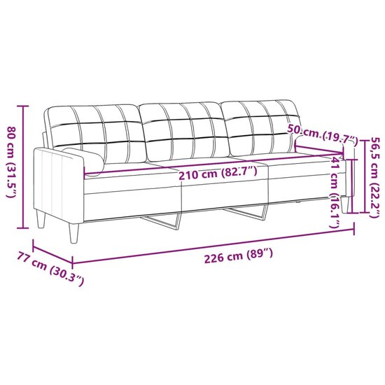 3-Zitsbank Met Sierkussens Stof 210 cm Zwart