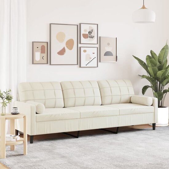 3-Zitsbank Met Sierkussens Fluweel Kleurig 210 cm Cr&egrave;me