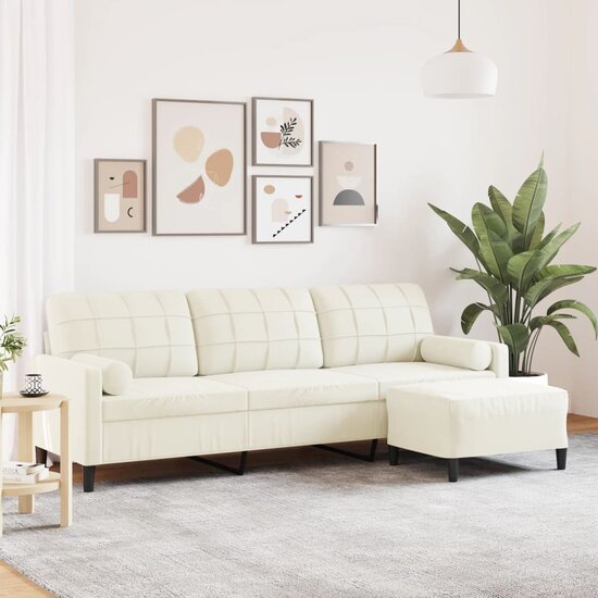 Driezitsbank Met Voetenbank 210 Cm Fluweel Kleurig 226 cm Cr&egrave;me