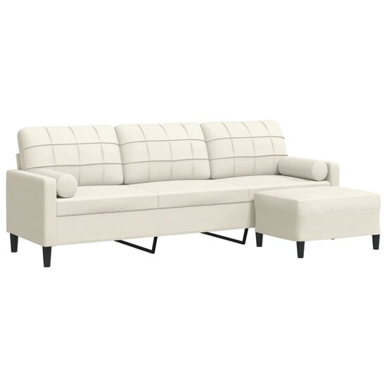 Driezitsbank Met Voetenbank 210 Cm Fluweel Kleurig 226 cm Cr&egrave;me