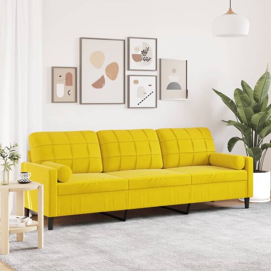 3-Zitsbank Met Sierkussens Fluweel 210 cm Geel