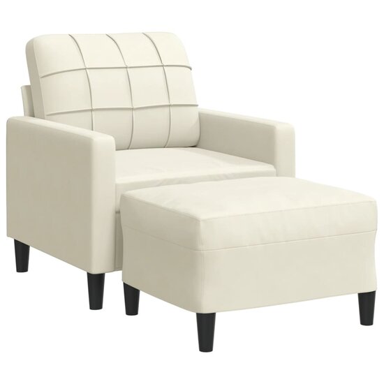 Fauteuil met voetenbank 60 cm fluweel cr&egrave;mekleurig