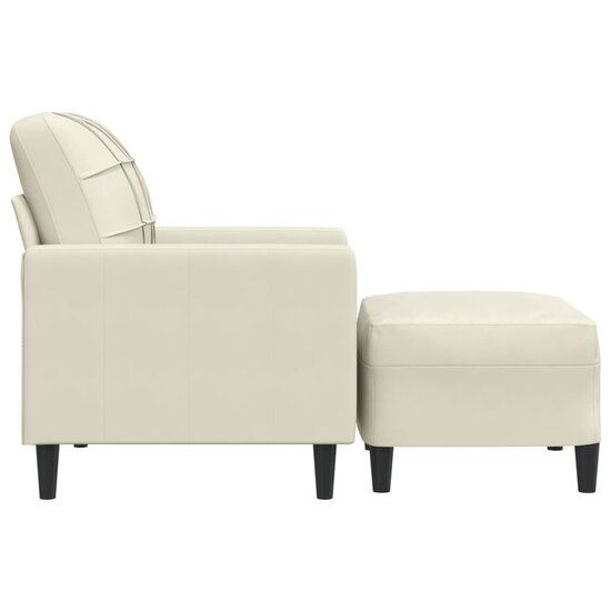 Fauteuil met voetenbank 60 cm fluweel cr&egrave;mekleurig