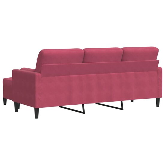 Driezitsbank met voetenbank 180 cm fluweel wijnrood