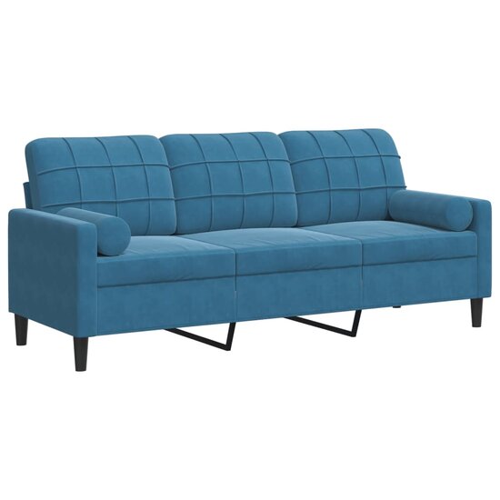 Driezitsbank met sierkussens 180 cm fluweel blauw