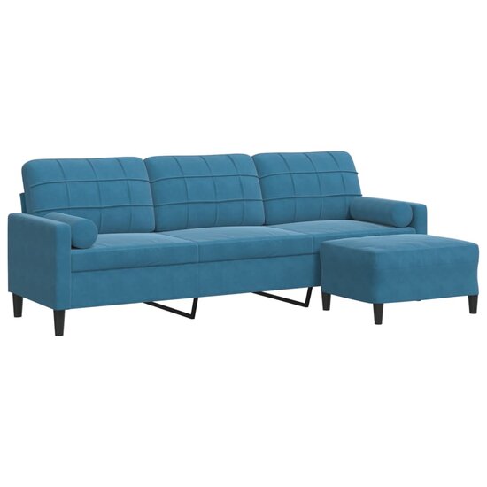 Driezitsbank met voetenbank 210 cm fluweel blauw