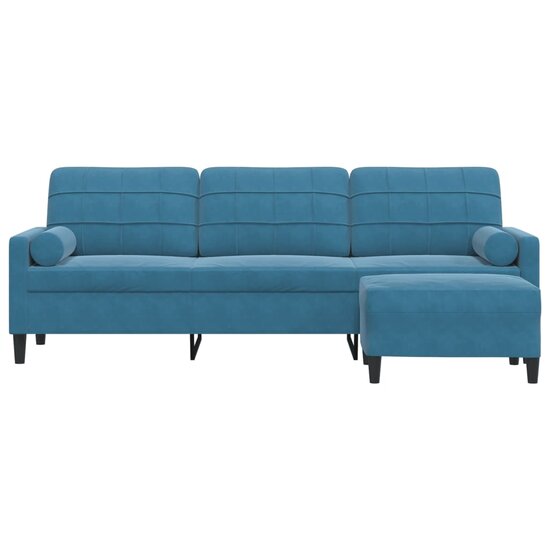 Driezitsbank met voetenbank 210 cm fluweel blauw