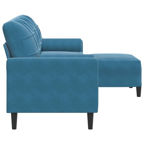 Driezitsbank met voetenbank 210 cm fluweel blauw