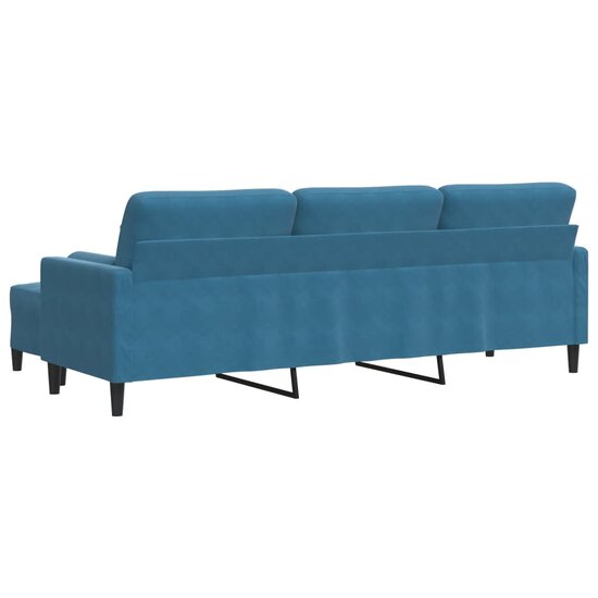 Driezitsbank met voetenbank 210 cm fluweel blauw
