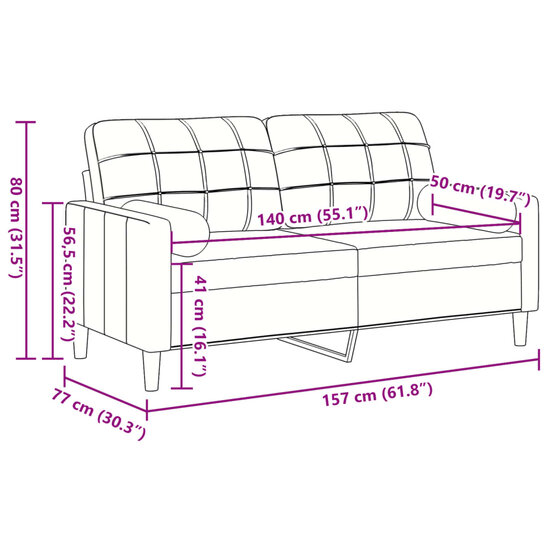 Tweezitsbank met sierkussens 140 cm fluweel cr&egrave;mekleurig