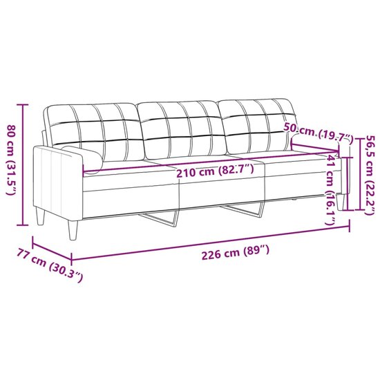 3-zitsbank met sierkussens 210 cm fluweel bruin