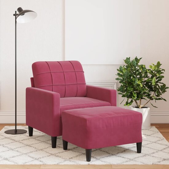 Fauteuil Met Voetenbank 60 Cm Fluweel Wijnrood