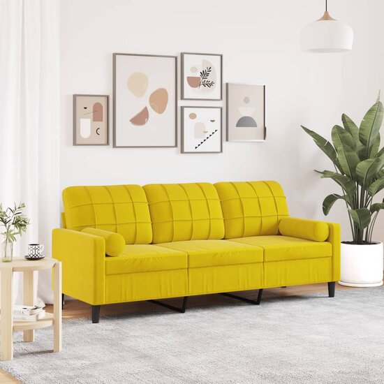 Driezitsbank Met Sierkussens Fluweel 180 cm Geel