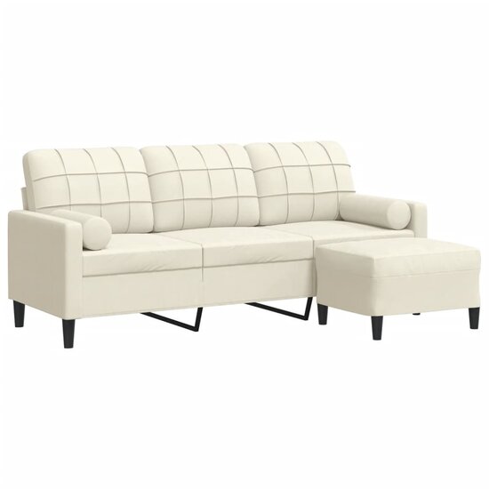 Driezitsbank Met Voetenbank Fluweel Kleurig 180 cm Cr&egrave;me