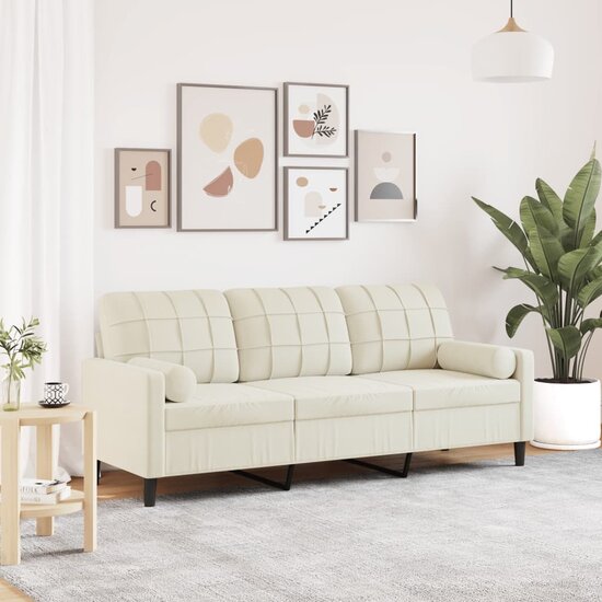 Driezitsbank Met Sierkussens Fluweel Kleurig 180 cm Cr&egrave;me