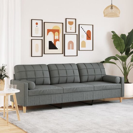 3-Zitsbank Met Sierkussens Stof 210 cm Donkergrijs