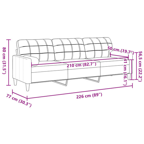 3-Zitsbank Met Sierkussens Stof 210 cm Donkergrijs
