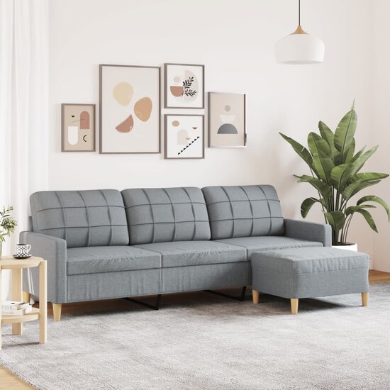 Driezitsbank Met Voetenbank Stof 210 cm Lichtgrijs