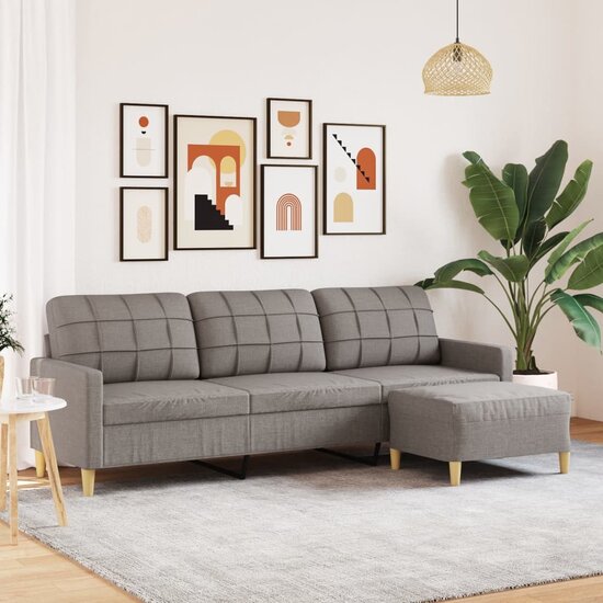 Driezitsbank Met Voetenbank Stof 210 cm Taupe