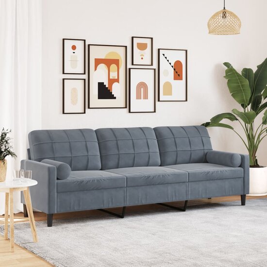 3-Zitsbank Met Sierkussens Fluweel 210 cm Donkergrijs