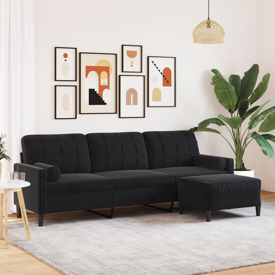 Driezitsbank Met Voetenbank Fluweel 210 cm Zwart