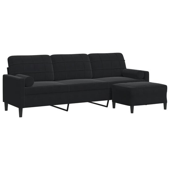 Driezitsbank Met Voetenbank Fluweel 210 cm Zwart