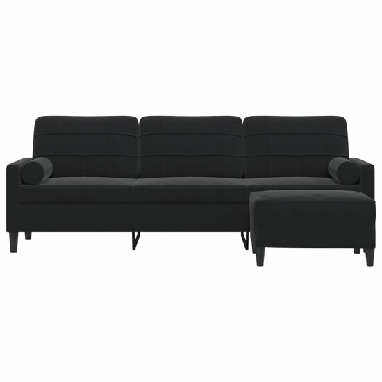 Driezitsbank Met Voetenbank Fluweel 210 cm Zwart