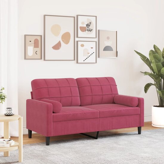 Tweezitsbank Met Sierkussens Fluweel 140 cm Wijnrood