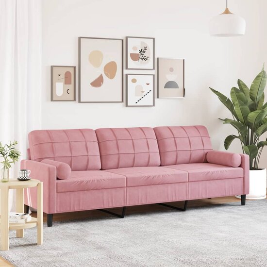 3-Zitsbank Met Sierkussens Fluweel 210 cm Roze