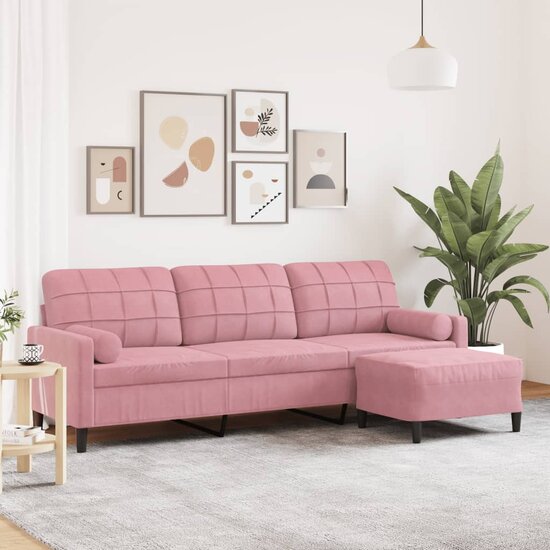 Driezitsbank Met Voetenbank Fluweel 210 cm Roze