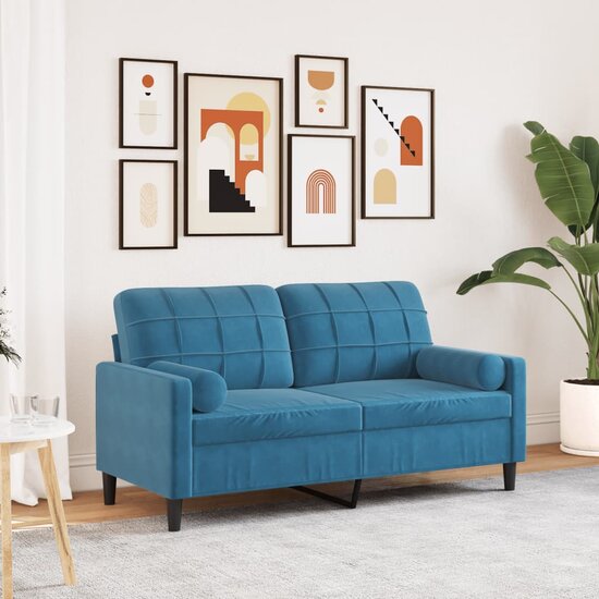 Tweezitsbank Met Sierkussens Fluweel 140 cm Blauw