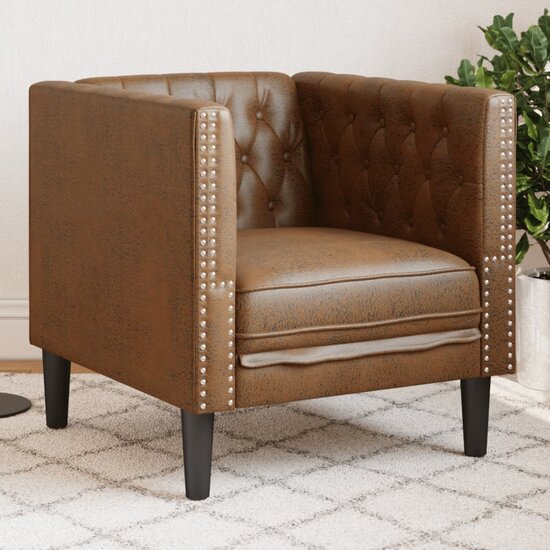Fauteuil Chesterfield-Stijl Kunstsu&egrave;de Bruin