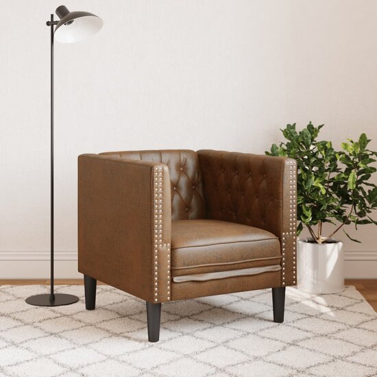 Fauteuil Chesterfield-Stijl Kunstsu&egrave;de Bruin