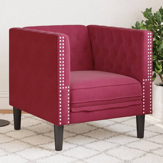 Fauteuil Chesterfield-Stijl Fluweel Wijnrood