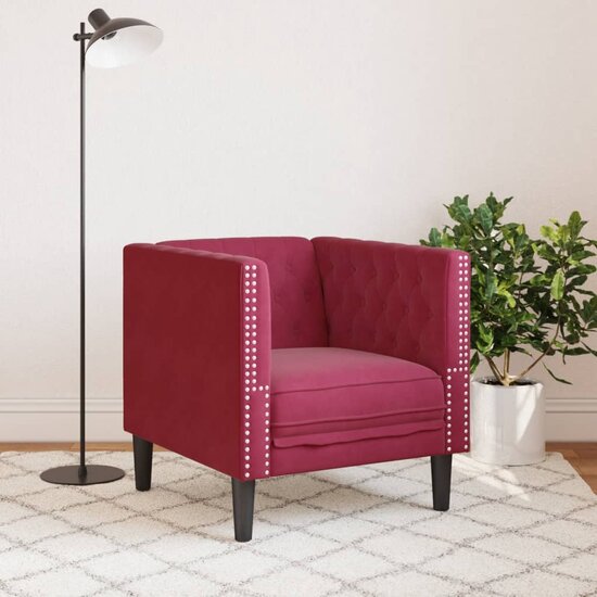 Fauteuil Chesterfield-Stijl Fluweel Wijnrood