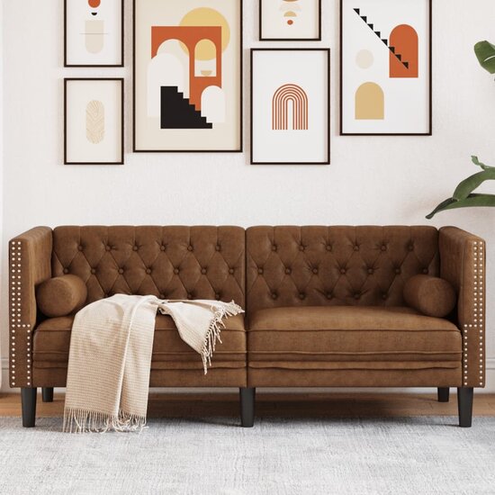 Chesterfield-Stijl Met Bolsters Kunstsu&egrave;de Bruin Tweezitsbank