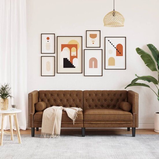 Chesterfield-Stijl Met Bolsters Kunstsu&egrave;de Bruin Tweezitsbank