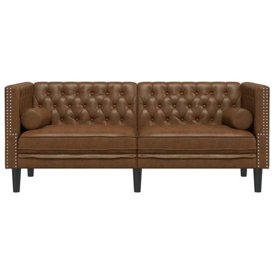 Chesterfield-Stijl Met Bolsters Kunstsu&egrave;de Bruin Tweezitsbank