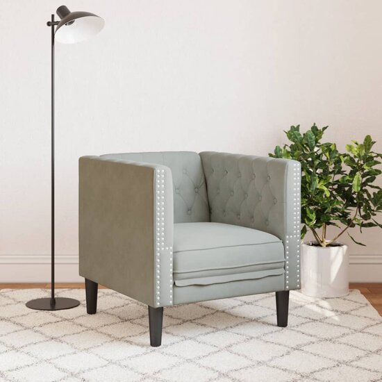 Fauteuil Chesterfield-Stijl Fluweel Lichtgrijs