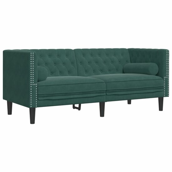 Chesterfield-Stijl En Bolsters Fluweel Donkergroen Tweezitsbank