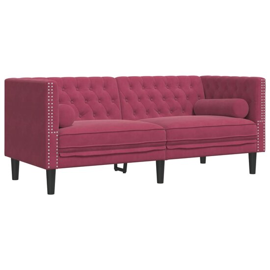 Chesterfield-Stijl En Bolsters Fluweel Wijnrood Tweezitsbank
